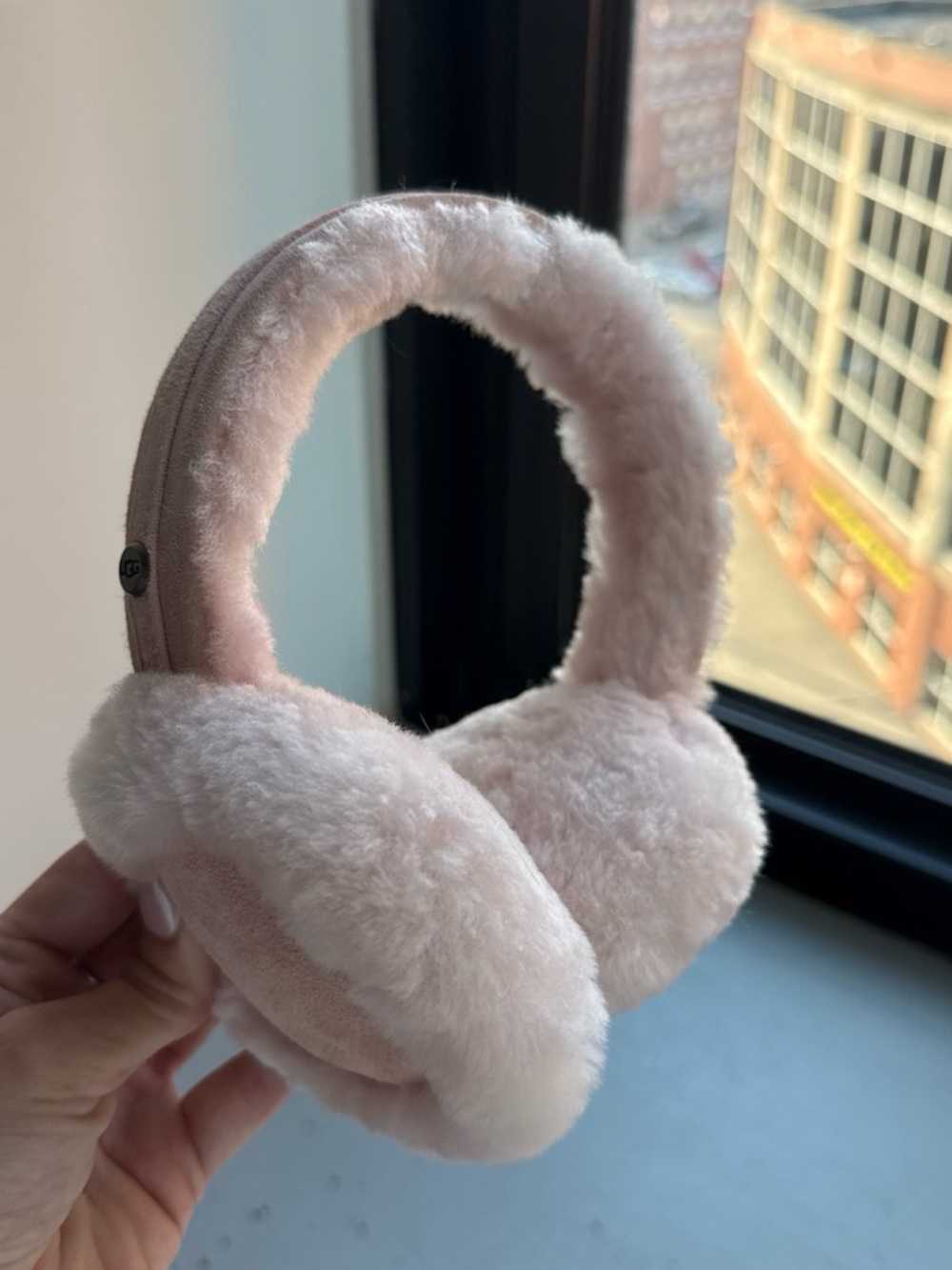 UGG Plush Faux-Fur Earmuffs in Light Pink